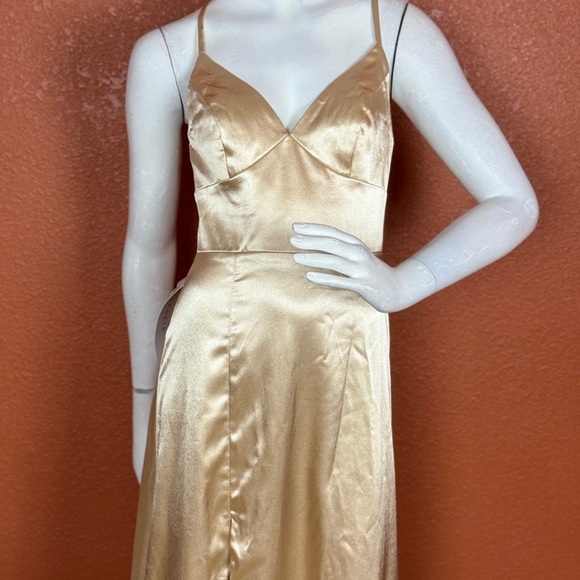 AZAZIE Elegant Gold Satin Evening Gown Size A2. E83 - Picture 3 of 16